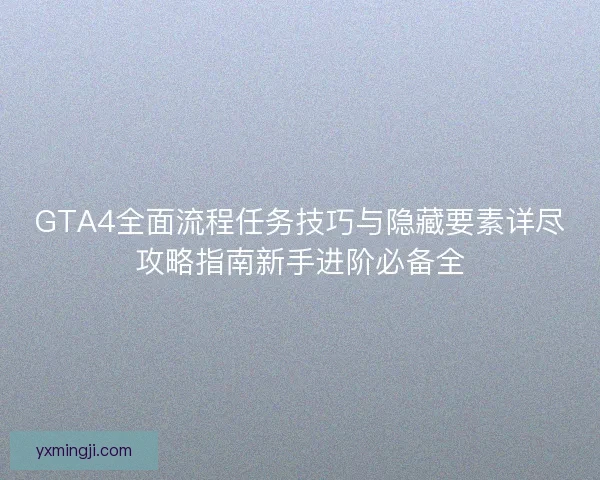 GTA4全面流程任务技巧与隐藏要素详尽攻略指南新手进阶必备全